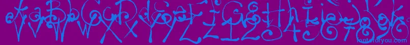 Yay14-Schriftart – Blaue Schriften auf violettem Hintergrund