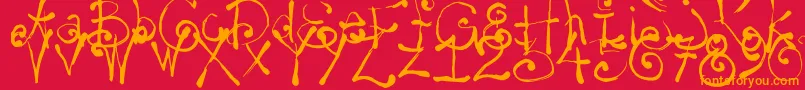 Yay14-Schriftart – Orangefarbene Schriften auf rotem Hintergrund