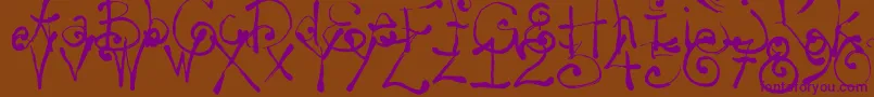 Yay14-fontti – violetit fontit ruskealla taustalla