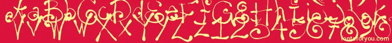 Yay14-Schriftart – Gelbe Schriften auf rotem Hintergrund