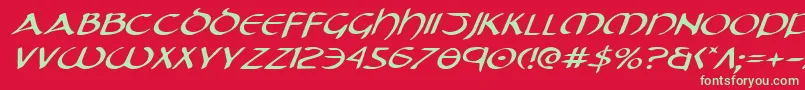 TristramExpandedItalic-Schriftart – Grüne Schriften auf rotem Hintergrund