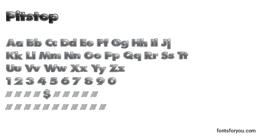 Schriftart Pitstop – Alphabet, Zahlen, spezielle Symbole