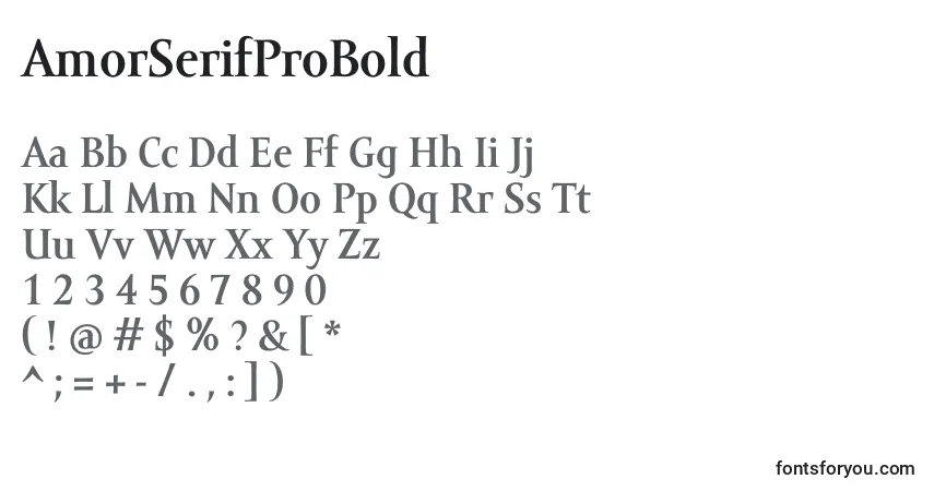 Czcionka AmorSerifProBold – alfabet, cyfry, specjalne znaki