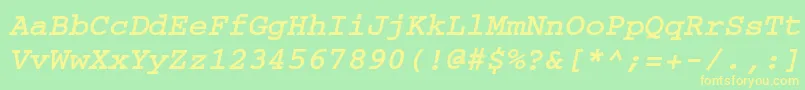 フォントCourierisocttBolditalic – 黄色の文字が緑の背景にあります