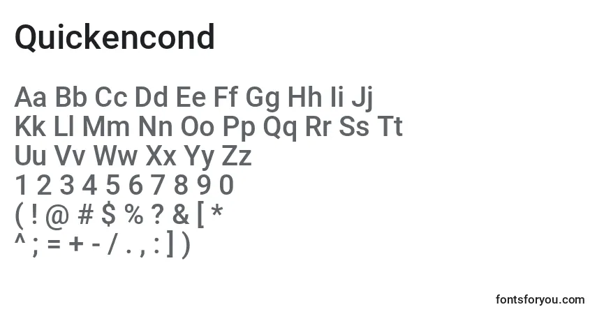 Czcionka Quickencond – alfabet, cyfry, specjalne znaki
