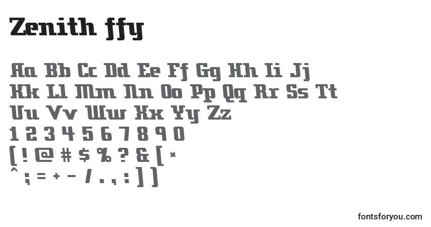 Czcionka Zenith ffy – alfabet, cyfry, specjalne znaki