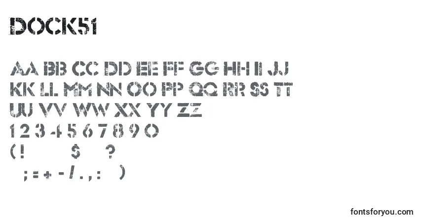 Czcionka Dock51 – alfabet, cyfry, specjalne znaki