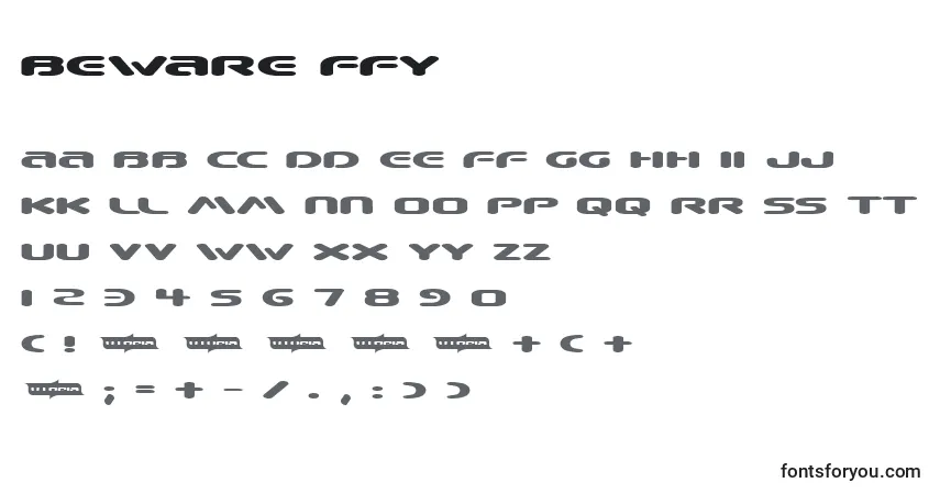 A fonte Beware ffy – alfabeto, números, caracteres especiais