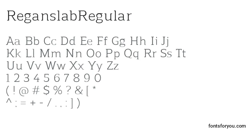 A fonte ReganslabRegular – alfabeto, números, caracteres especiais