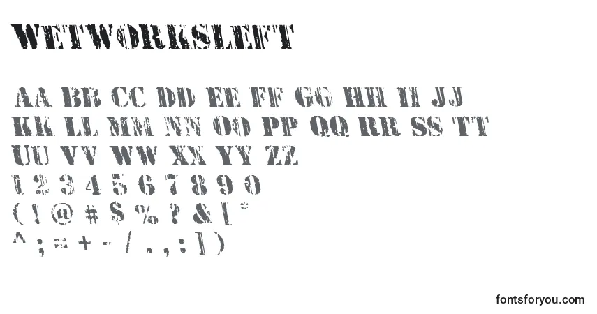 Schriftart Wetworksleft – Alphabet, Zahlen, spezielle Symbole