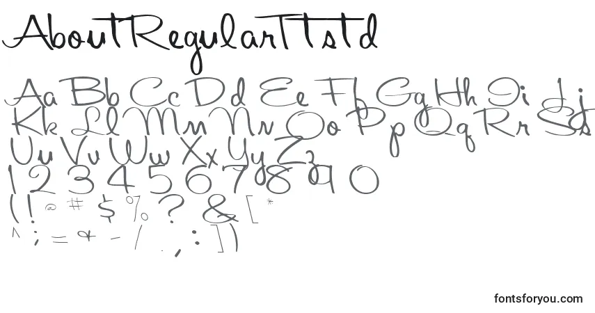 Czcionka AboutRegularTtstd – alfabet, cyfry, specjalne znaki