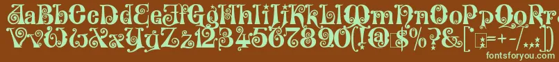 フォントKingthingsWillowless – 緑色の文字が茶色の背景にあります。