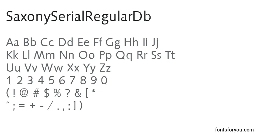 Schriftart SaxonySerialRegularDb – Alphabet, Zahlen, spezielle Symbole