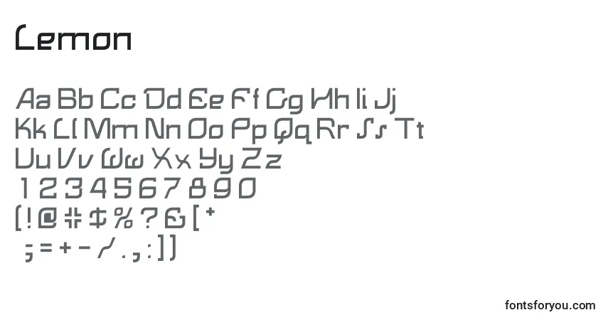 Czcionka Lemon – alfabet, cyfry, specjalne znaki