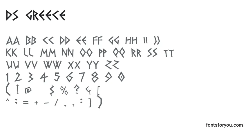 A fonte Ds Greece – alfabeto, números, caracteres especiais