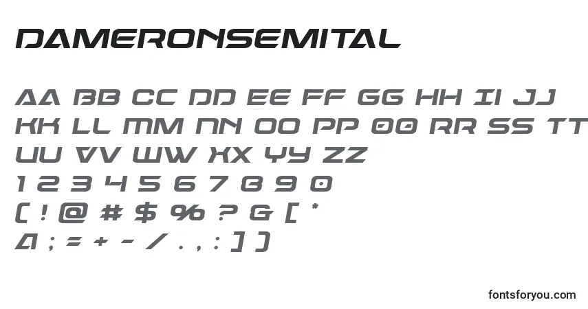 A fonte Dameronsemital – alfabeto, números, caracteres especiais