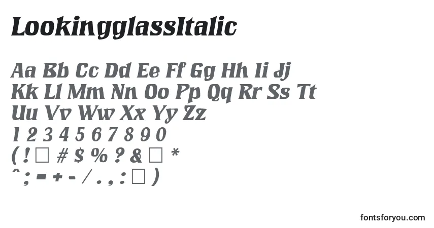 A fonte LookingglassItalic – alfabeto, números, caracteres especiais