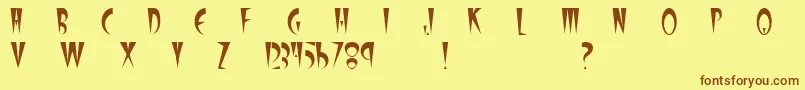 フォントStilletoPlain – 茶色の文字が黄色の背景にあります。