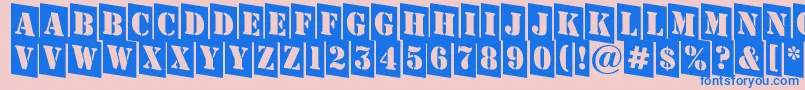 AStampercmdn-Schriftart – Blaue Schriften auf rosa Hintergrund