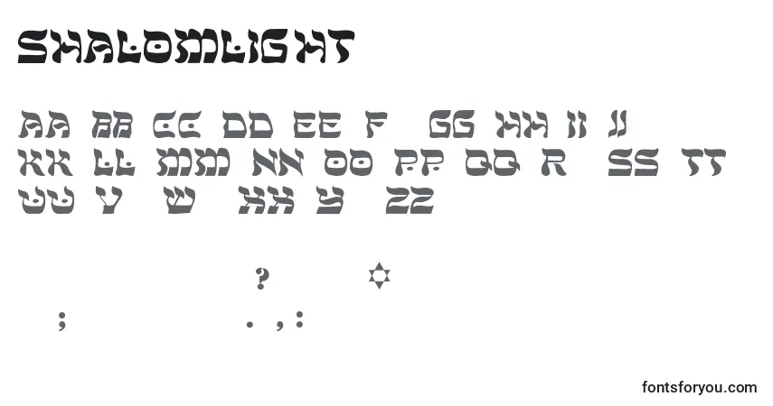 Czcionka ShalomLight – alfabet, cyfry, specjalne znaki