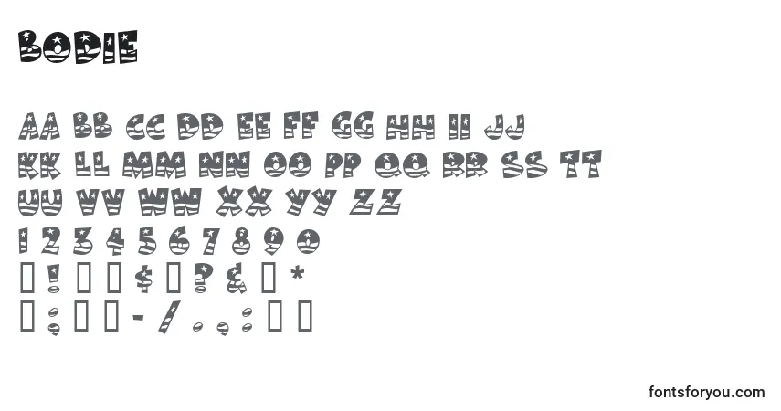 Czcionka Bodie – alfabet, cyfry, specjalne znaki