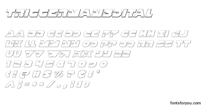 A fonte Triggerman3Dital – alfabeto, números, caracteres especiais