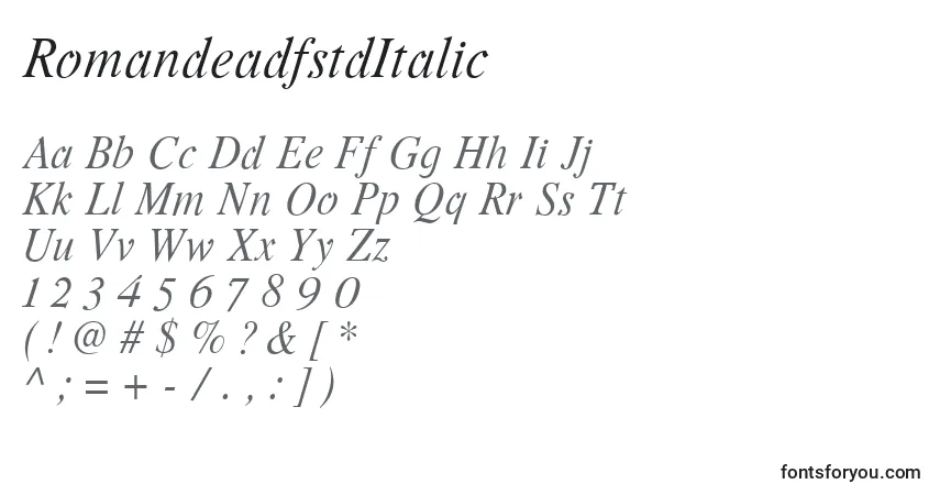Czcionka RomandeadfstdItalic (24308) – alfabet, cyfry, specjalne znaki