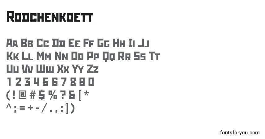 Schriftart Rodchenkoett – Alphabet, Zahlen, spezielle Symbole