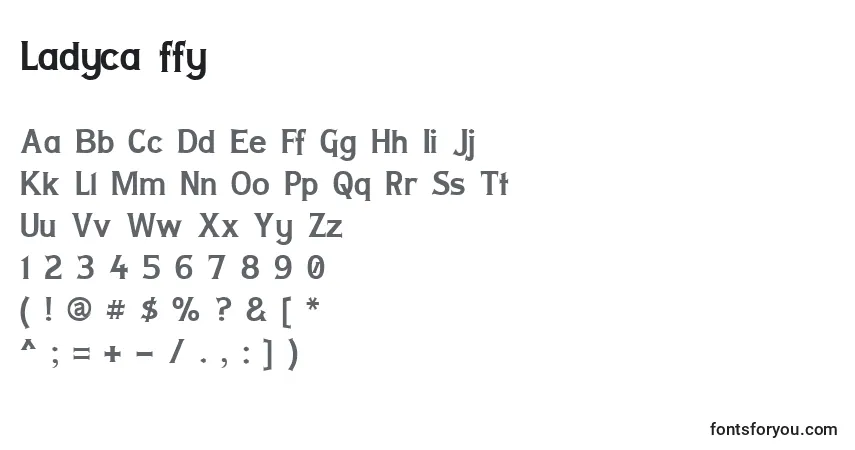 Schriftart Ladyca ffy – Alphabet, Zahlen, spezielle Symbole