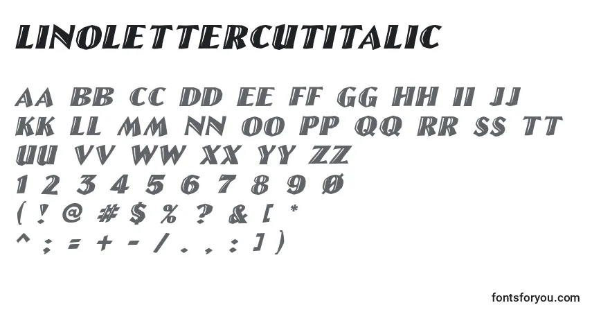 Шрифт LinolettercutItalic – алфавит, цифры, специальные символы