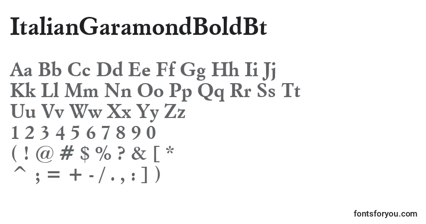 Czcionka ItalianGaramondBoldBt – alfabet, cyfry, specjalne znaki