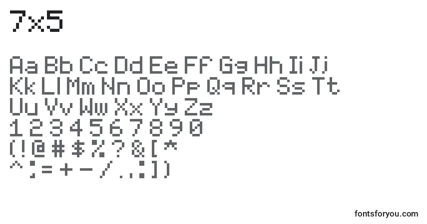 Schriftart 7x5 – Alphabet, Zahlen, spezielle Symbole