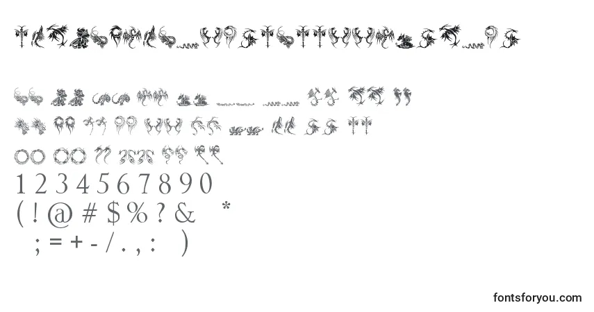 Schriftart TribalDragonsTattooDesigns – Alphabet, Zahlen, spezielle Symbole