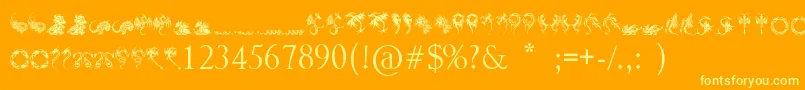 TribalDragonsTattooDesigns-Schriftart – Gelbe Schriften auf orangefarbenem Hintergrund