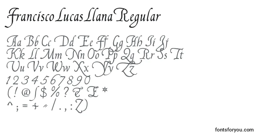 A fonte FranciscoLucasLlanaRegular – alfabeto, números, caracteres especiais
