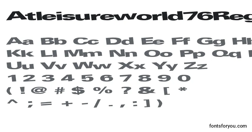 Шрифт Atleisureworld76RegularTtext – алфавит, цифры, специальные символы