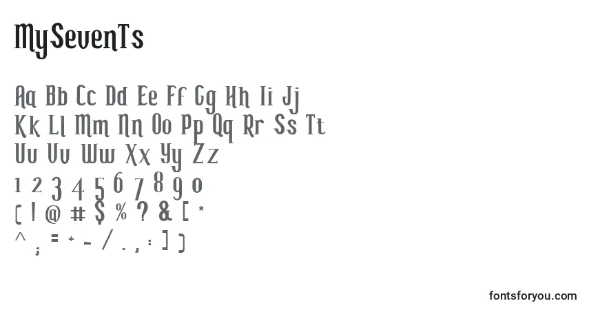 A fonte MySevenTs – alfabeto, números, caracteres especiais