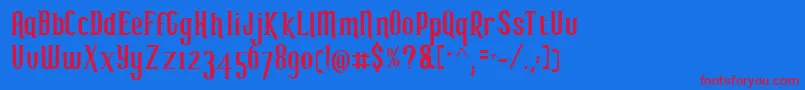 MySevenTs-Schriftart – Rote Schriften auf blauem Hintergrund