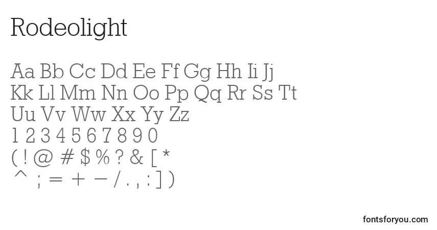 Rodeolight-fontti – aakkoset, numerot, erikoismerkit
