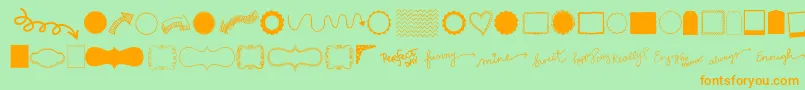 Kg Flavor And Frames Three-Schriftart – Orangefarbene Schriften auf grünem Hintergrund