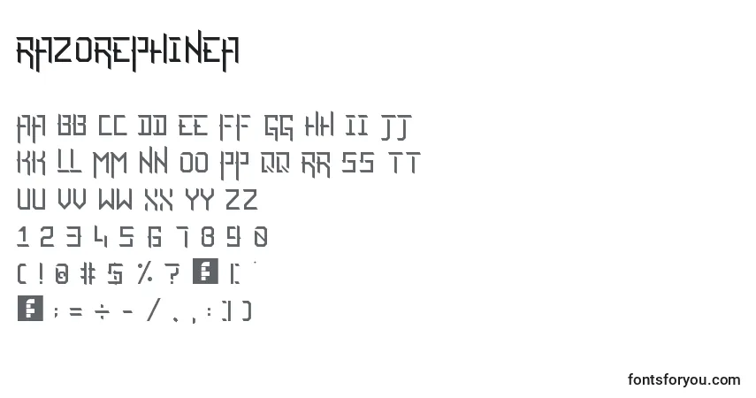 Schriftart RazorEphinea – Alphabet, Zahlen, spezielle Symbole