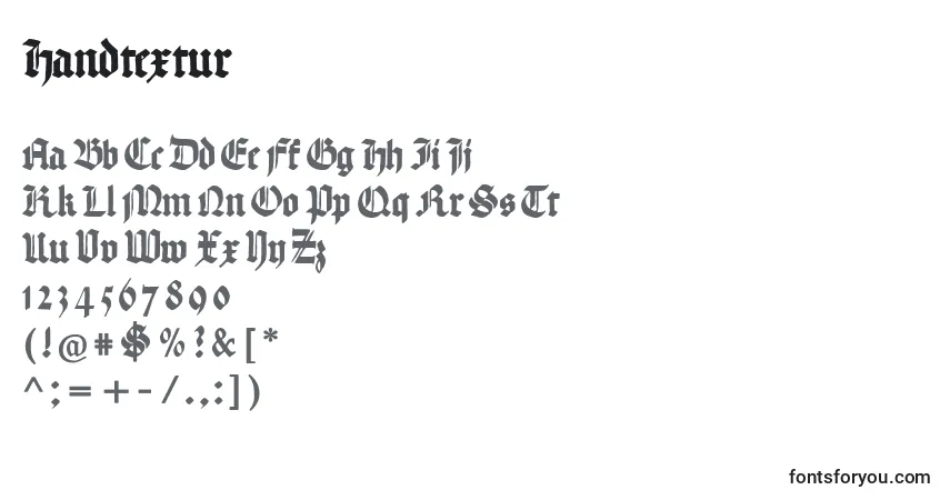 Czcionka Handtextur – alfabet, cyfry, specjalne znaki