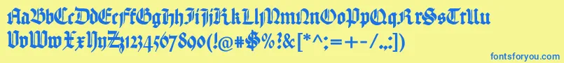 フォントHandtextur – 青い文字が黄色の背景にあります。