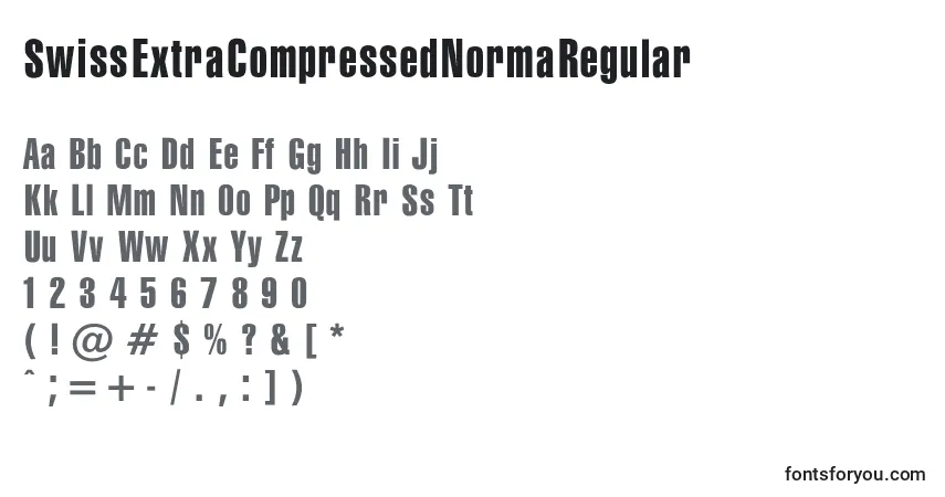 A fonte SwissExtraCompressedNormaRegular – alfabeto, números, caracteres especiais