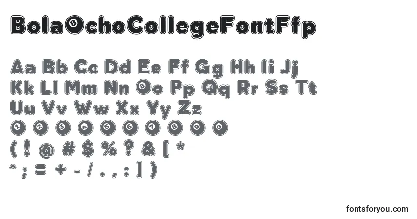 Шрифт BolaOchoCollegeFontFfp – алфавит, цифры, специальные символы
