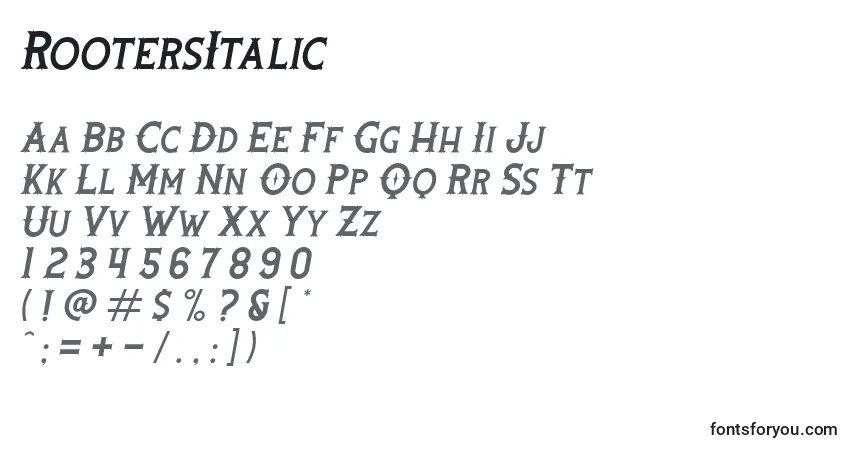 Fuente RootersItalic (24344) - alfabeto, números, caracteres especiales