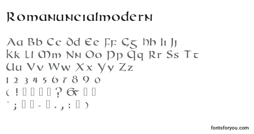 Romanuncialmodern-fontti – aakkoset, numerot, erikoismerkit
