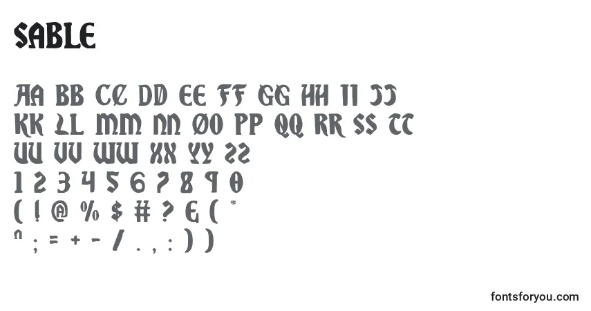 Schriftart Sable – Alphabet, Zahlen, spezielle Symbole