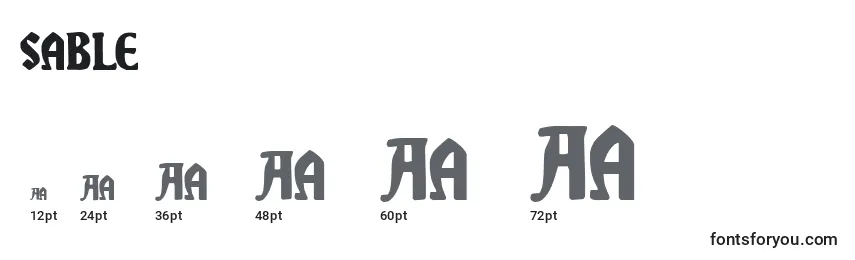 Размеры шрифта Sable