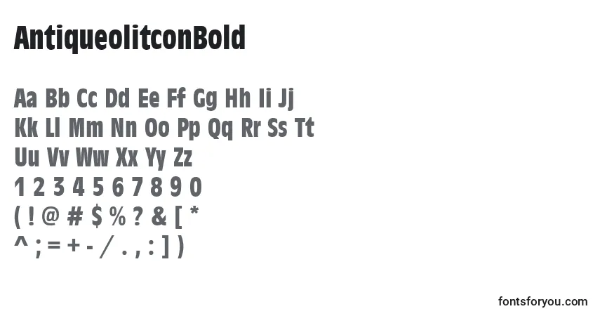 Шрифт AntiqueolitconBold – алфавит, цифры, специальные символы